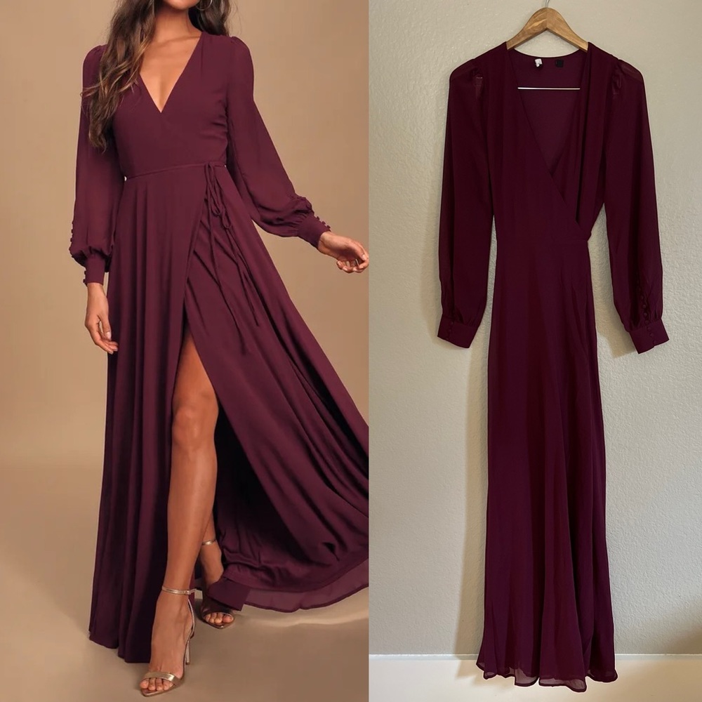 Plum Long Sleeve Wrap Dress Large NWOT